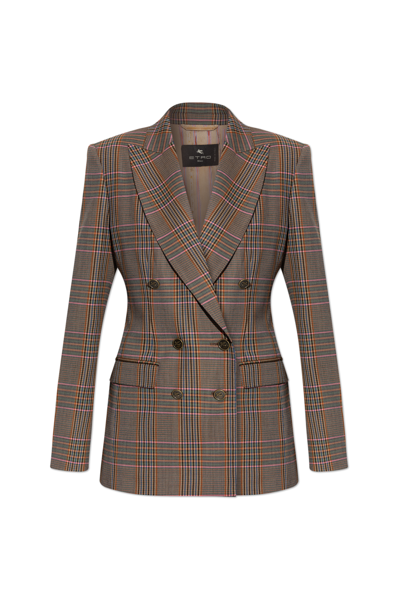 Brown Double-breasted blazer with a check pattern Etro